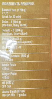 The Nutrition Facts of Aahu Barah Biryani Masala 