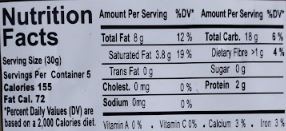 The Nutrition Facts of Ahmed lachcha Fried Vermicelli 24 Mantra