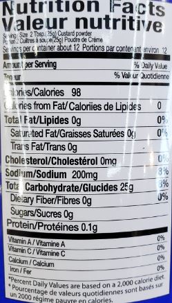 The Nutrition Facts of Baraka Custard 