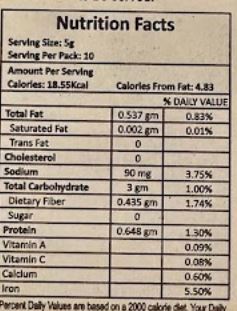 The Nutrition Facts of Century Sabji Masala 