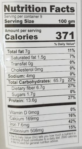 The Nutrition Facts of Jiva Organic Amaranth Flour 