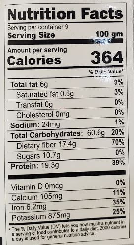 The Nutrition Facts of Jiva Organic Besan (Gram Flour) 