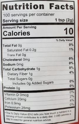 The Nutrition Facts of Jiva Organic Coriander Powder 