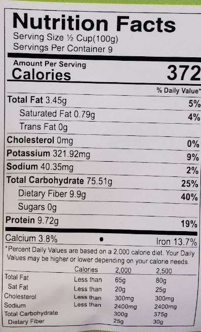 The Nutrition Facts of Jiva Organic Jowar Flour 