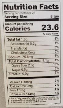 The Nutrition Facts of Jiva Organic Red Chilli Powder 