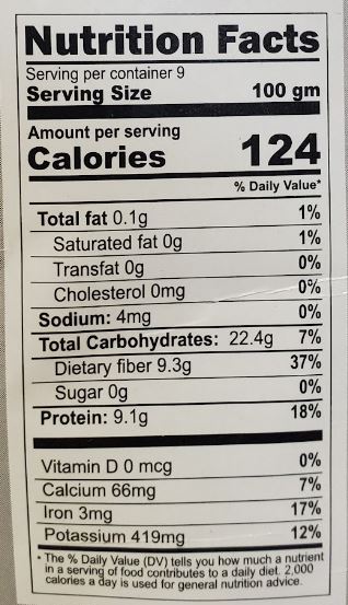 The Nutrition Facts of Jiva Organic Red Kidney Dark 