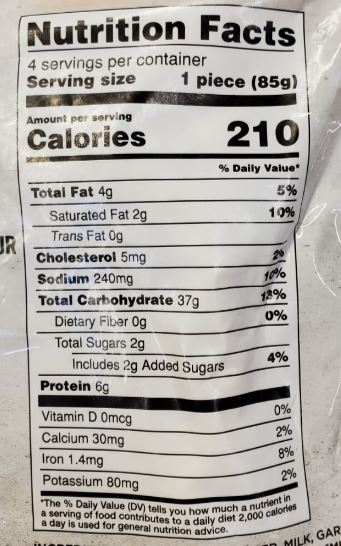 The Nutrition Facts of Laxmi Garlic Butter Naan 