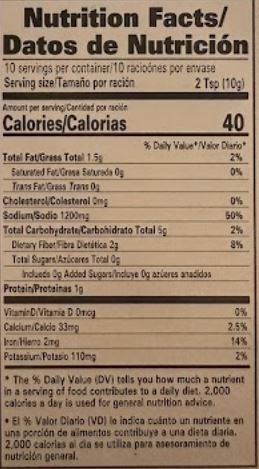 The Nutrition Facts of Laziza Chicken Tikka 