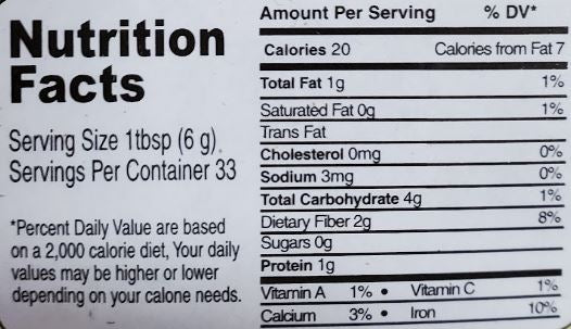 The Nutrition Facts of Lazzat Garam Masala 