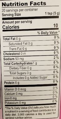 The Nutrition Facts of MDH Bombay Biryani Masala 