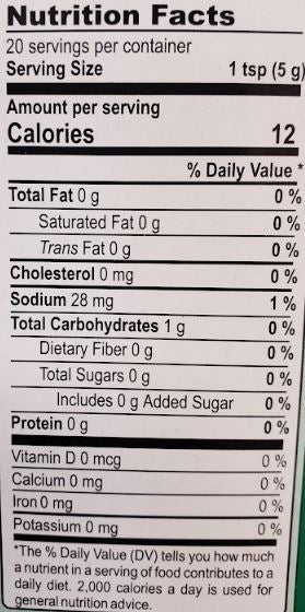 The Nutrition Facts of MDH chana Masala Mix 