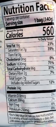 The Nutrition Facts of Samyang Fire Hot Chicken Stir Fried Ramen Noodles, 5 Pack 
