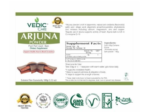 The Nutrition Facts of Vedic Arjuna Powder 