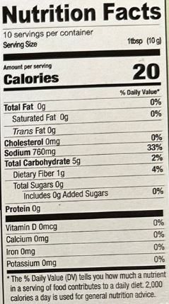 The Nutrition Facts of Shan Achar Masala 