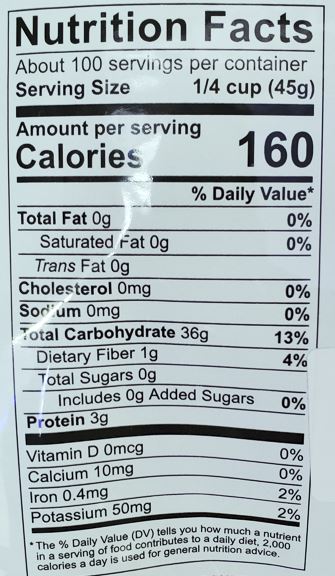 The Nutrition Facts of Swad Indian Basmati Rice