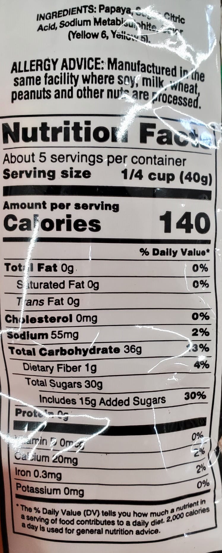 The Nutrition Facts of Swad Papaya Slices 