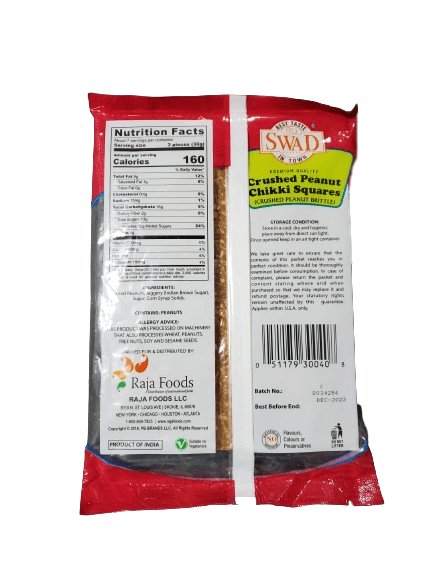 The Nutrition Facts of Swad Crushed Peanut Chikki Squares 