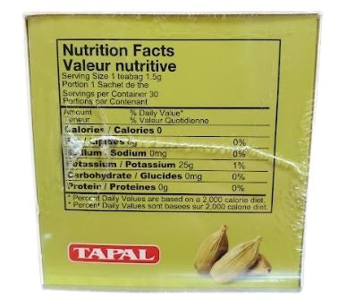The Nutrition Facts of Tapal Green Tea Cardamom  (30 T-Bags) 