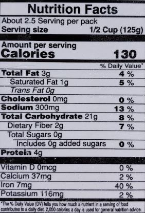 The Nutrition Facts of Vadilal Quick Treat Garlic Kichdi
