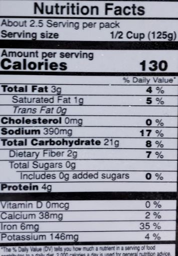 The Nutrition Facts of Vadilal quick Treat Masala Khichdi