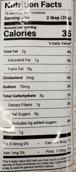 The Nutrition Facts of HandS Cocnut Chutney (Red chilli) 