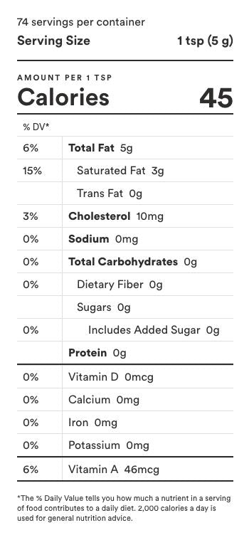 The Nutrition Facts of Organic Valley Ghee 