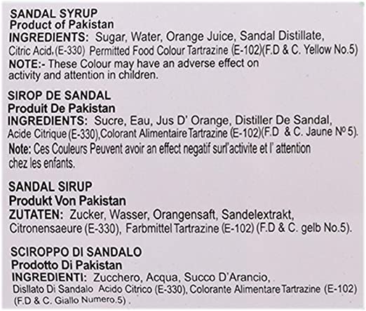 The Nutrition Facts of Ahmed Sandal Syrup 