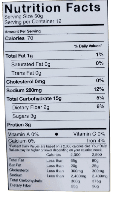 The Nutrition Facts of United King Veg Spring Rolls (12pcs) 